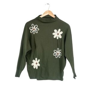 Aaeda Green Floral Turtleneck Sweater